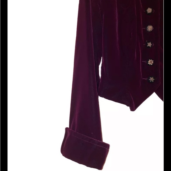 VTG Hairston Roberson Blazer Velvet Victorian Romantic Crop Burgundy Holiday - Picture 7 of 9